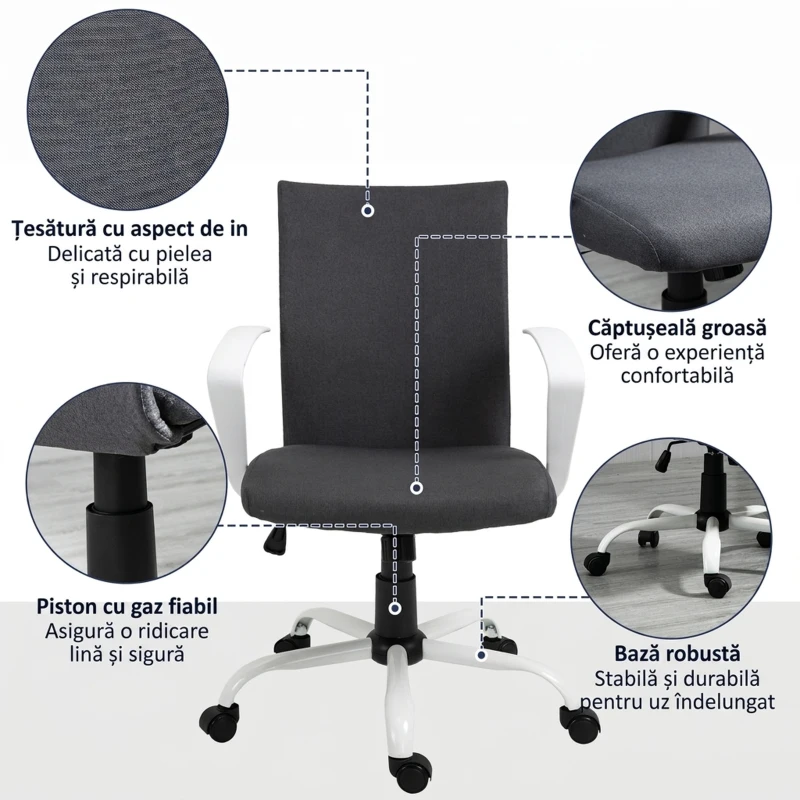 Vinsetto Sedia da Ufficio Ergonomica e Girevole con Altezza Regolabile, 61x61x89-99 cm, Grigio Scuro