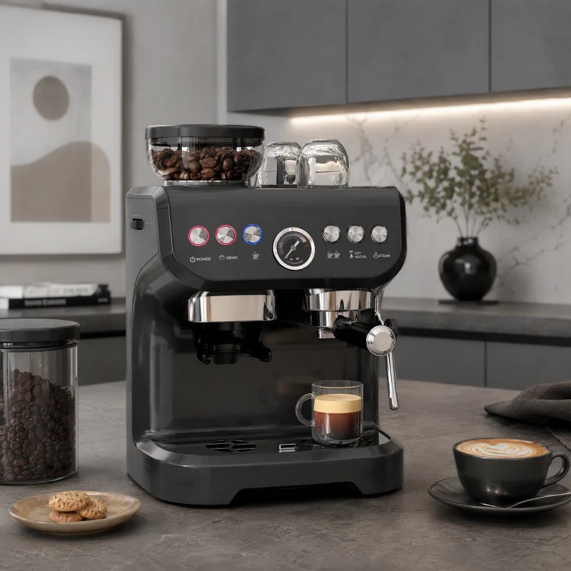 HOMCOM Máquina de Café Expresso 15 Bares 1600 W com Moinho de 15 Níveis e Vaporizador de Leite para Cappuccino e Latte Preta