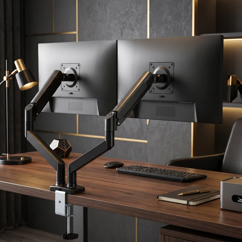 HOMCOM Dual Monitor Stand for 2 Screens up to 32", Height Adjustable Monitor Riser with Tilt & Swivel