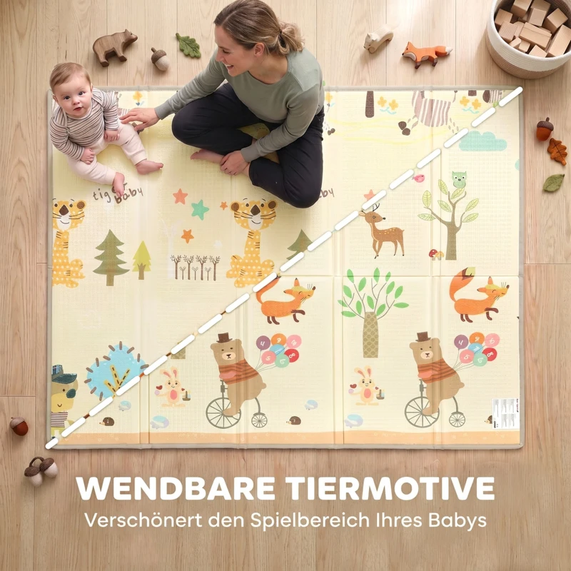 AIYAPLAY Opvouwbare Dubbelzijdige Baby Speelmat 200 x 150 cm - Antislip en Waterdicht, 0-3 Jaar