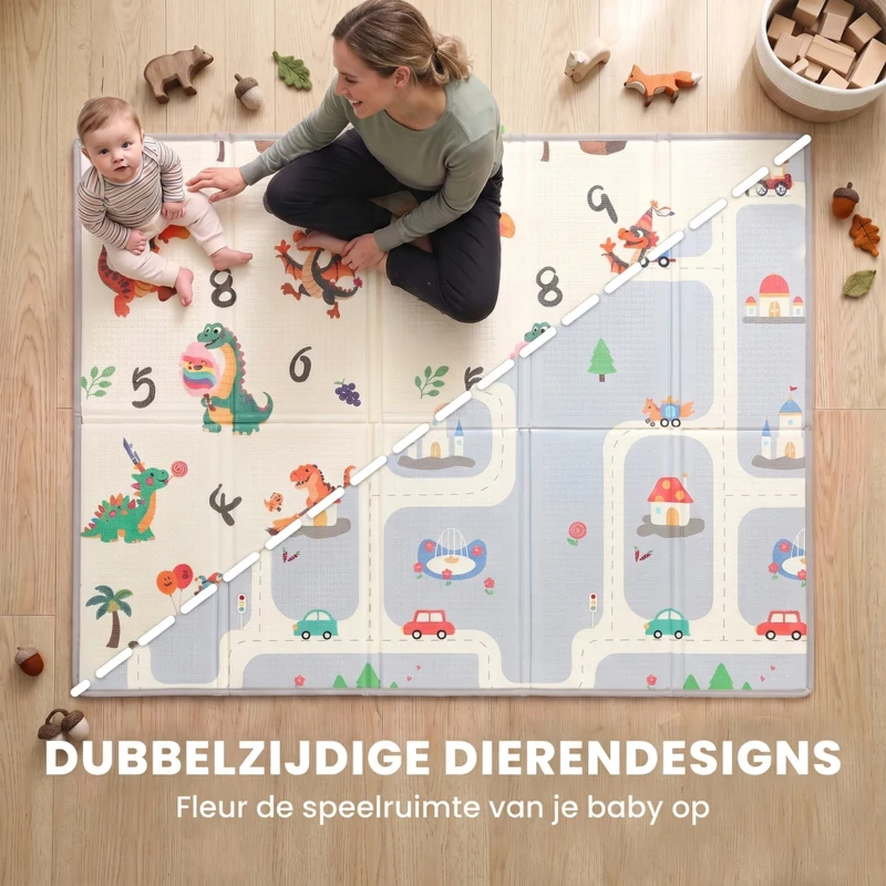 AIYAPLAY Opvouwbare dubbelzijdige baby speelmat met dierenprint, 200 x 150 cm, antislip en waterdicht, voor kinderen van 0-3 jaar