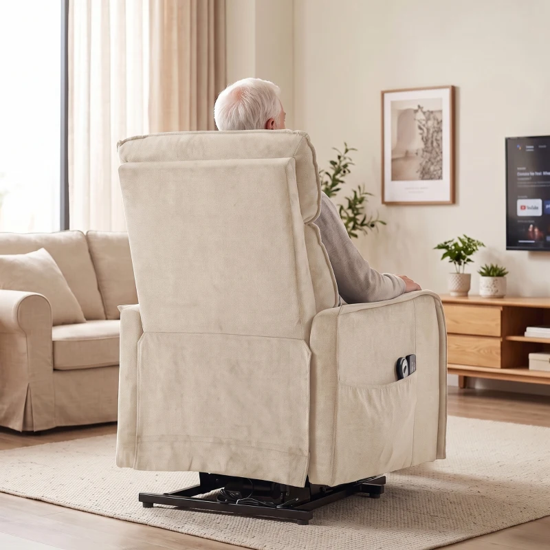 HOMCOM Sillón Relax Reclinable Eléctrico Levanta Personas con 2 Puntos Masaje Asiento con Muelles Reposapiés de Chenilla Crema