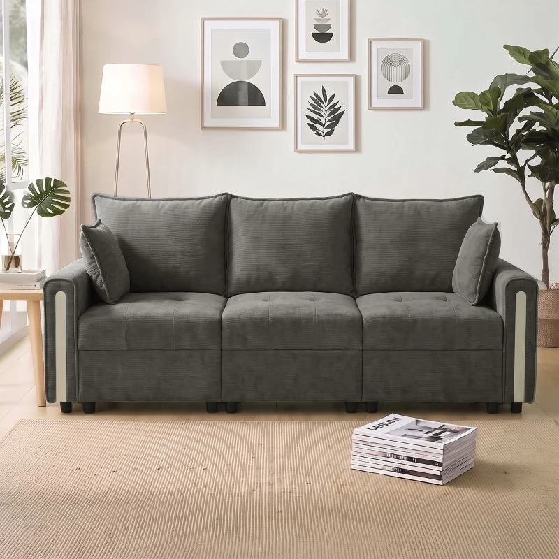 HOMCOM 3 Seater Sofa with Lift-Up Storage, 228cm Comfy Velvet Couch with Wide Deep Seat, Dark Grey