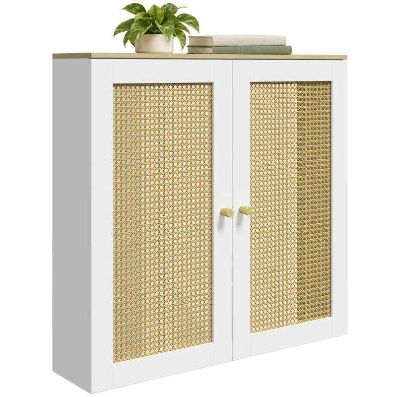 HOMCOM Cobre-radiador com 2 Portas em Rotim para Sala e Quarto 78x19x75 cm Branco