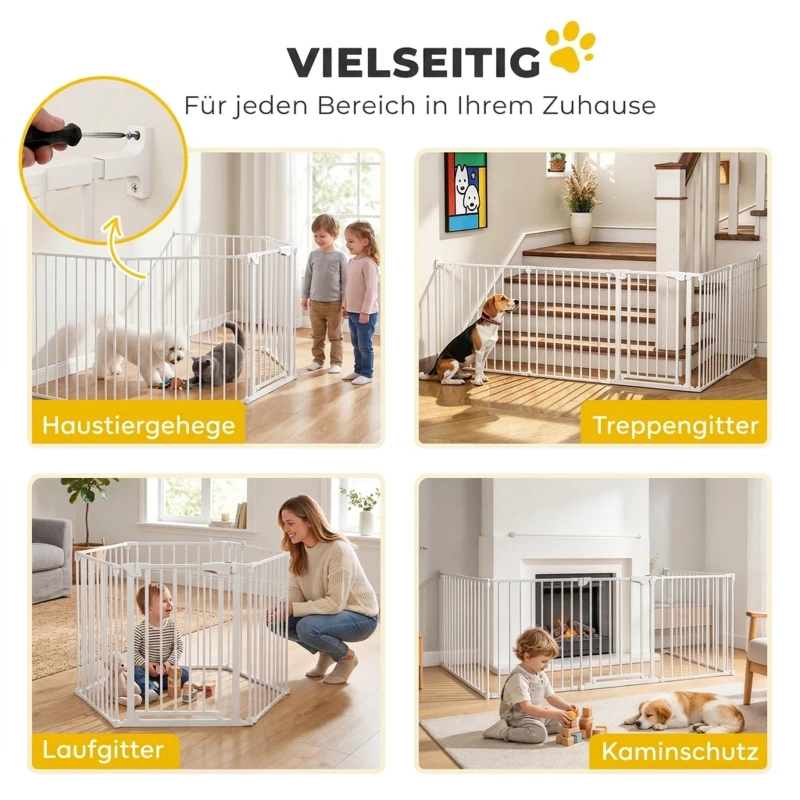 PawHut Haustierzaun, 5-Panel-Barriere mit Tür, faltbar, für kleine & mittelgroße Hunde, Kunststoff, Kohlenstoffstahl, Nylon, Weiß