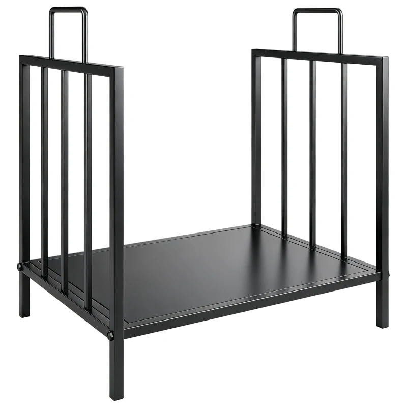 Outsunny Estante de Leña para Chimenea con Asas Leñero Interior y Exterior Almacenaje para Madera Soporte para Leña Tradicional Diseño Elevado 44,5x33x46,5 cm Negro