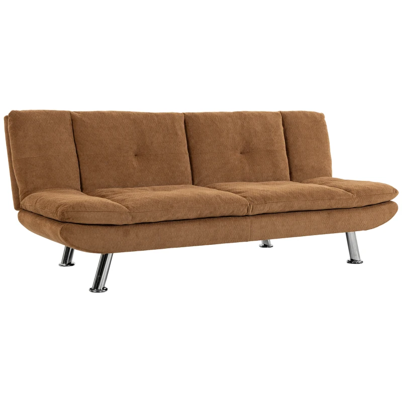 HOMCOM Convertible Sofa Bed, 3 Seater Futon Sofa with Adjustable Backrest, Wide Seat for Living Room, Small Space, Brown