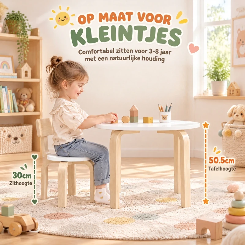 AIYAPLAY Kindertafel met 2 stoelen, 3-delige stapelbare kinderzitgroep met afgeronde hoeken, wit, voor 3-8 jaar