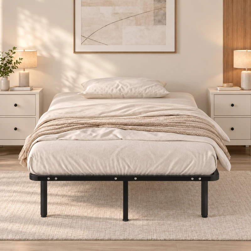 HOMCOM Struttura Letto Matrimoniale con 28 Doghe in Legno e Acciaio, 120x190x31 cm, Nero e Legno