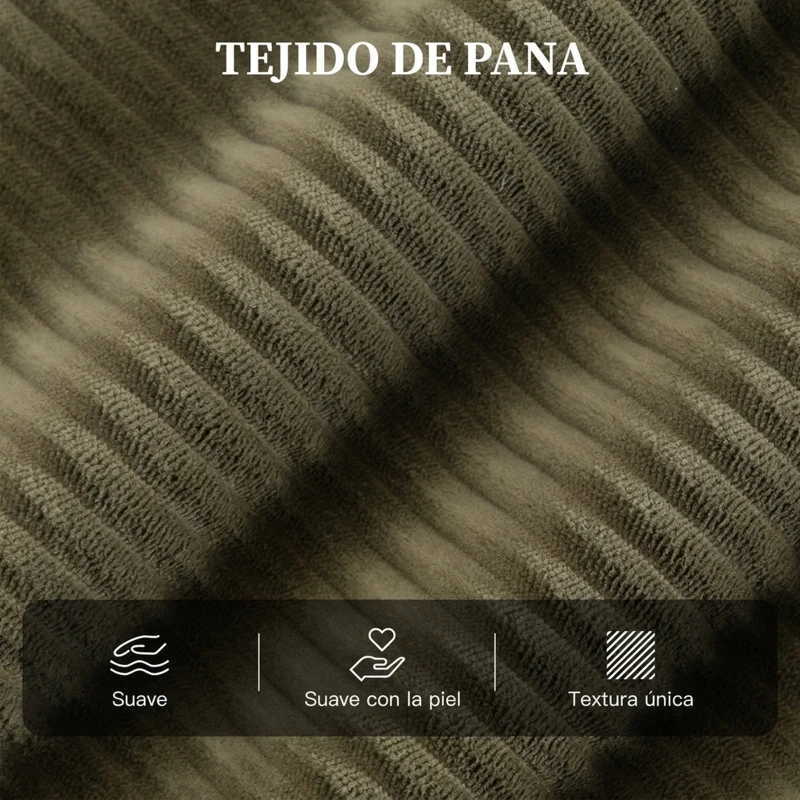 HOMCOM Sillón Relax Reclinable de Pana hasta 135° Reposapiés Respaldo Alto Acolchado Grueso Montaje Fácil Verde Oscuro