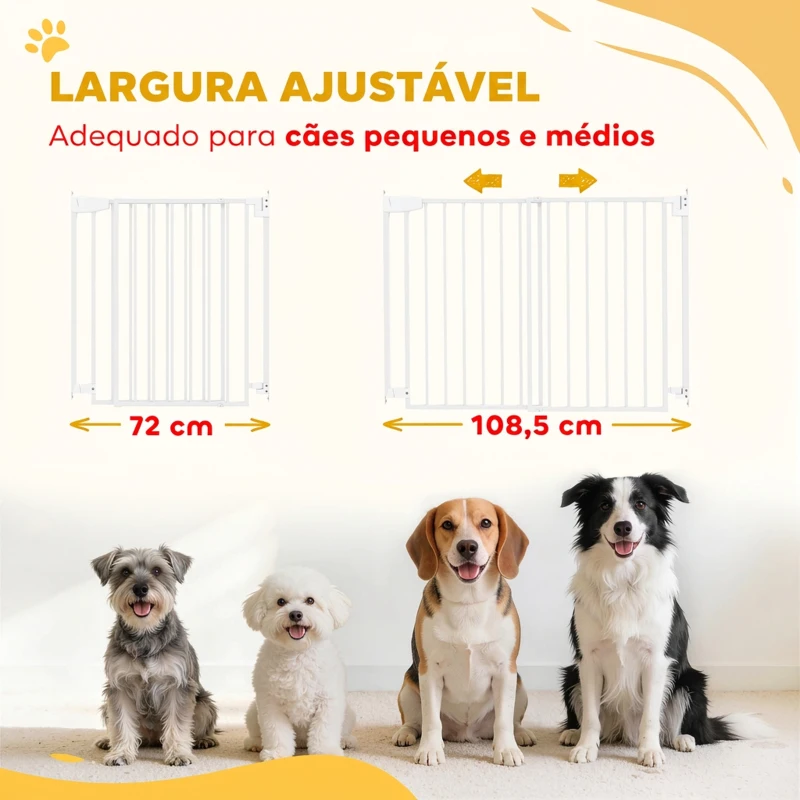 PawHut Barreira de Segurança para Cães e Crianças 72-108,5x76 cm para Porta e Escada, sem Barra Inferior, Fecho Automático