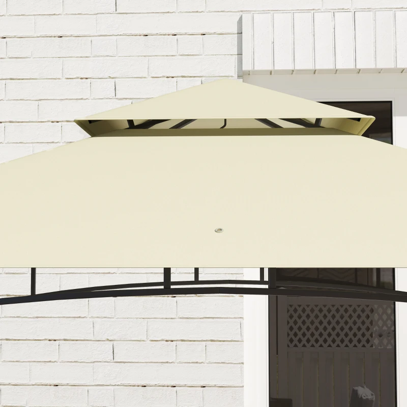 Outsunny BBQ-Tent, Grill-Tent, Tuinpaviljoen met 2 Planken, Opbergmanden, Haken, voor Terras, Beige