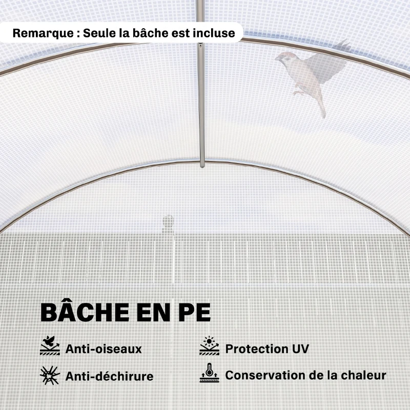 Outsunny Bâche de Rechange Serre Tunnel 18 m², bâche 6L x 3l x 2H m PE Anti-UV imperméable 12 fenêtres + Porte Enroulable zippée
