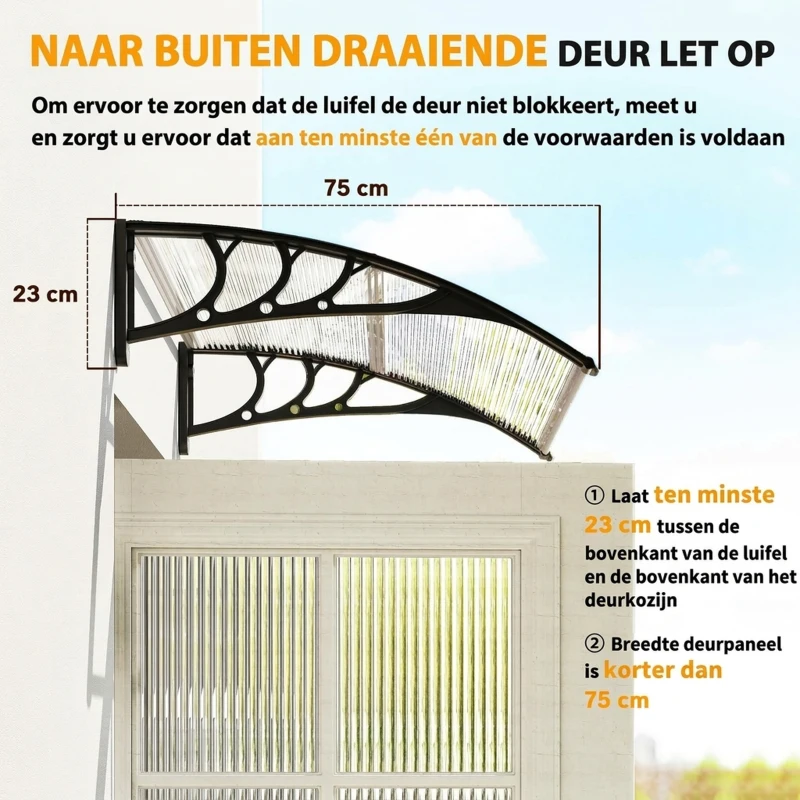 Outsunny® luifel voordeurluifel 100 x 80 cm luifel overkapping polycarbonaat transparant | Aosom.de
