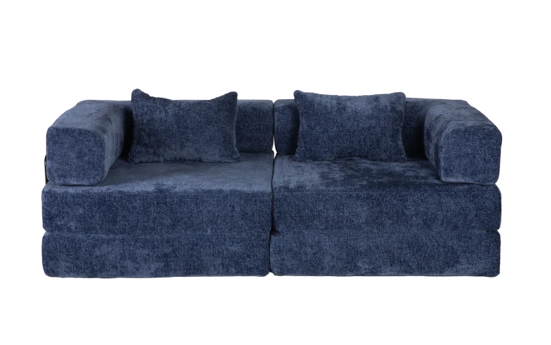 Boden-Schlafsofa, klappbar und modular, Chenille, 200x100x63 cm, Dunkelblau