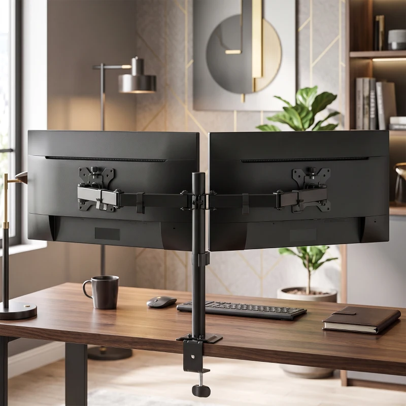 HOMCOM Dual Monitor Stand for 2 Screens up to 32", Height Adjustable Monitor Riser with Tilt, Swivel & 360° Rotation