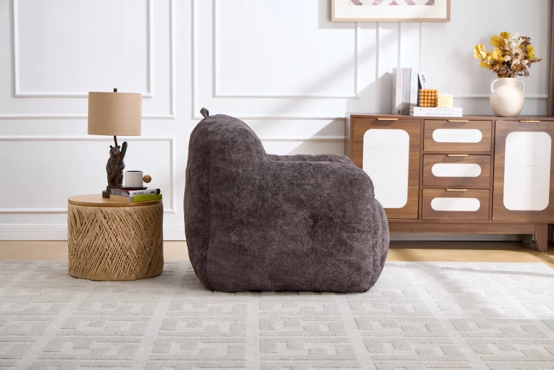 Sitzsack-Sofa mit Armlehnen, zerkleinerter Schaumstofffüllung und Kunstfell, 95x95x79 cm, Dunkelgrau