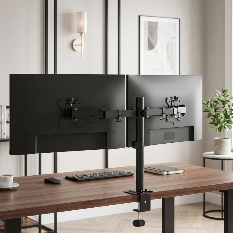 HOMCOM Dual-Monitorständer für 2 Monitore bis 32 Zoll, höhenverstellbar, mit Neigung, Schwenken und 360°-Drehung