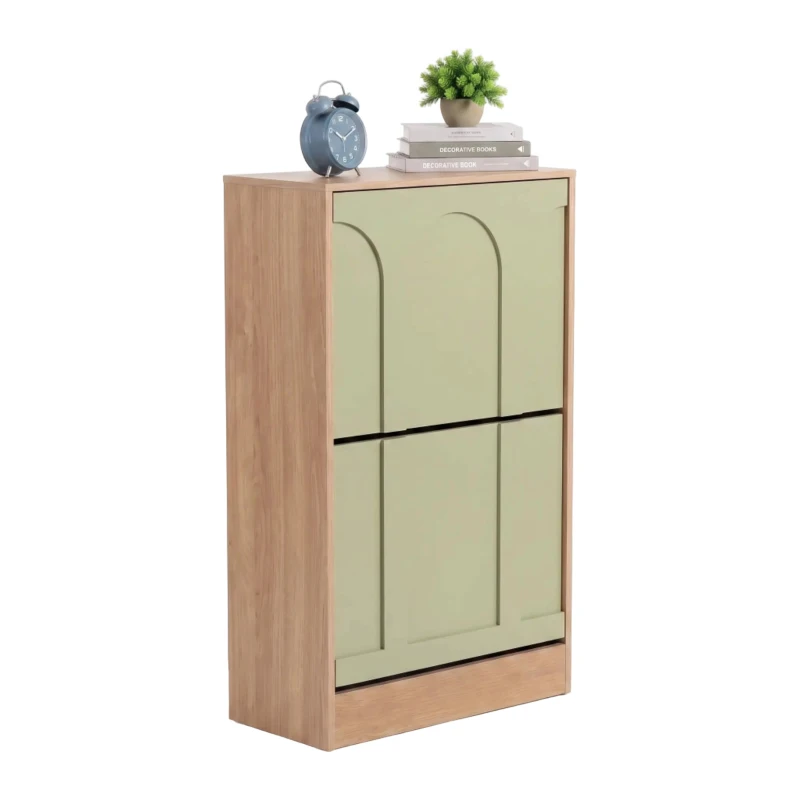 Schuhschrank mit 2 Klappen, schmal, verstellbare Trennwände, Skandi-Design, Grün