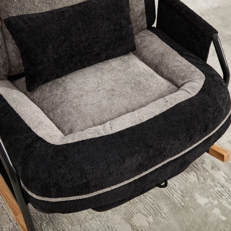 Fauteuil à bascule grand format, dossier réglable, repose-pieds escamotable, coussin rembourré, poches latérales, intérieur et extérieur, Noir+Gris