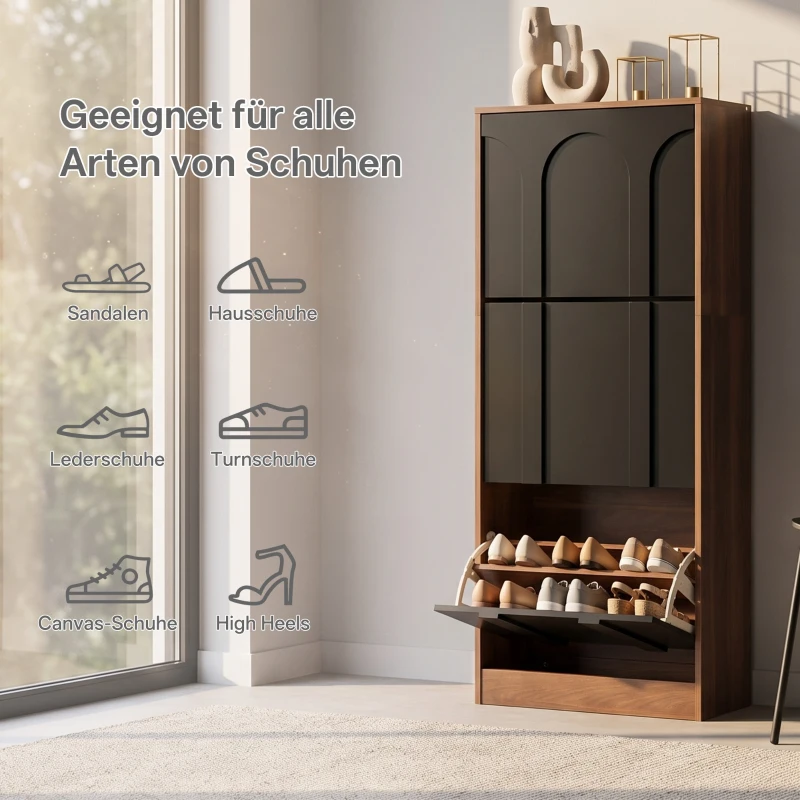 Schmaler Schuhschrank mit 3 Klappen, modernes Skandi-Design, Schwarz