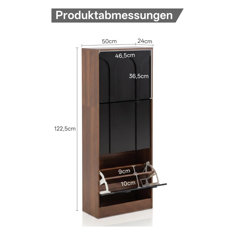 Schmaler Schuhschrank mit 3 Klappen, modernes Skandi-Design, Schwarz
