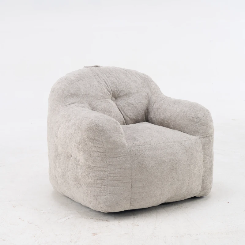 Sitzsack-Sessel, geschredderte Schaumstofffüllung, Kunstfell, Armlehnen, 95x95x79 cm, Hellgrau