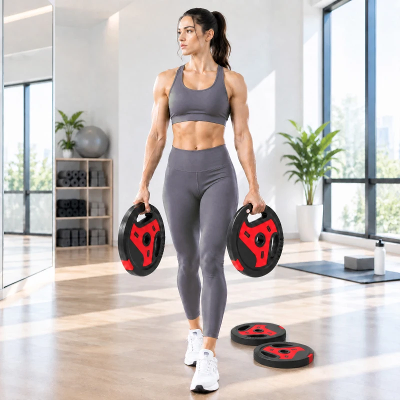 SPORTNOW Conjunto 4 Discos de Ginásio com Alças 20 kg Furo 2,5 cm Preto e Vermelho