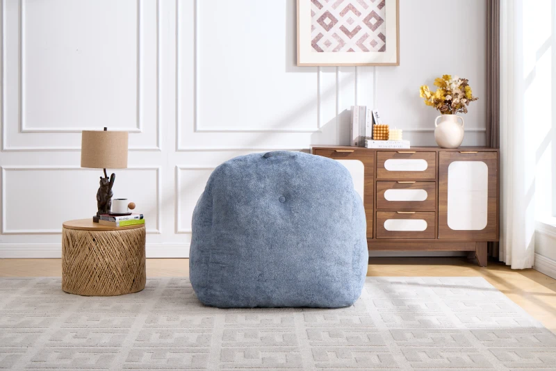 Sitzsack-Sessel mit Armlehnen, Kunstfellbezug und hochelastischer Schaumstofffüllung, für Wohnzimmer und Leseecke, 95x95x79 cm, Blau
