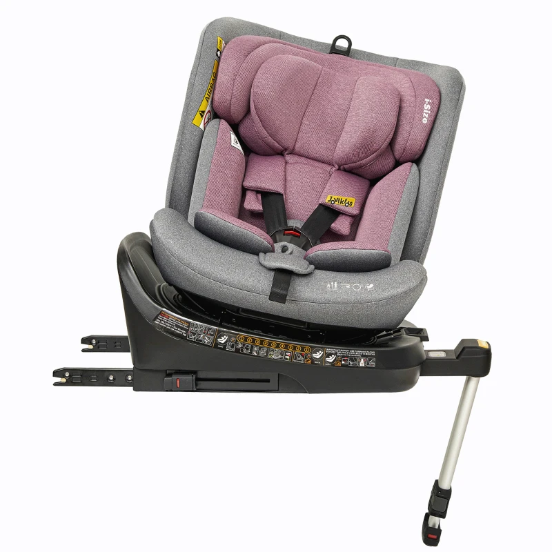 Jovikids drehbarer Kindersitz mit ISOFIX, i-Size, Liegefunktion und Nutzung ab Geburt bis 12 Jahre, Rosa+Grau