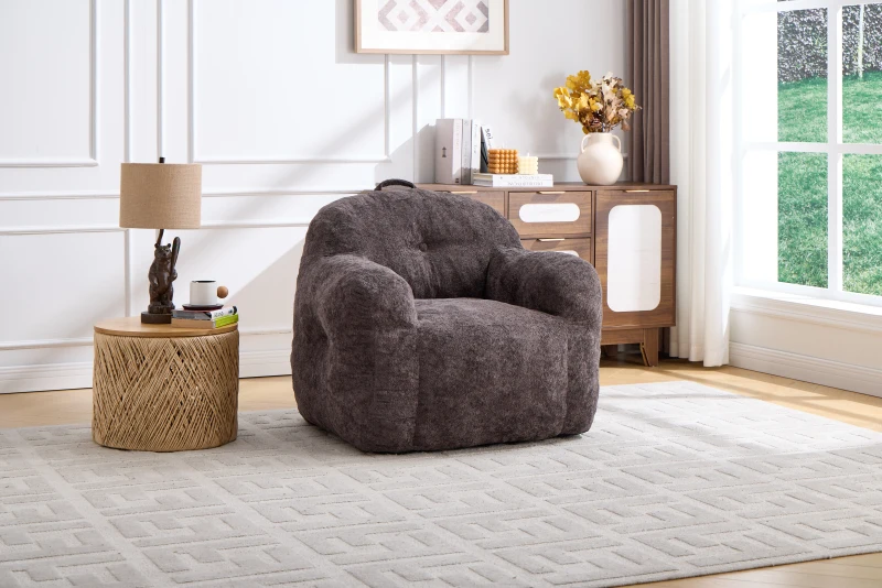 Sitzsack-Sofa mit Armlehnen, zerkleinerter Schaumstofffüllung und Kunstfell, 95x95x79 cm, Dunkelgrau