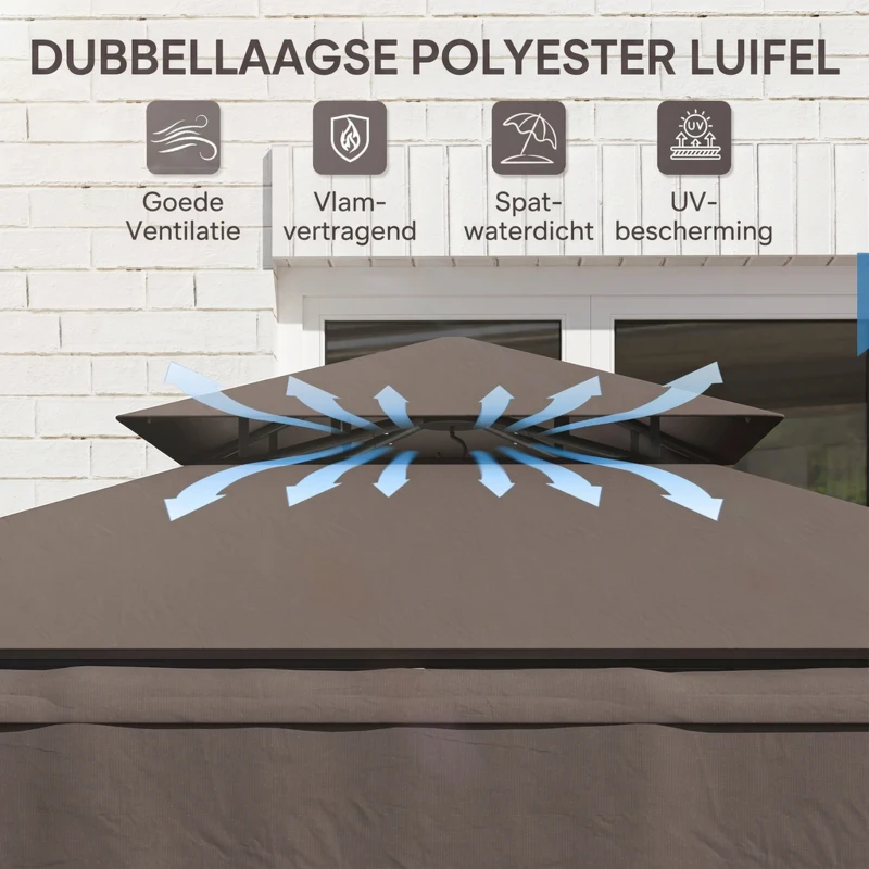 Outsunny Grillpaviljoen 242x149x248 cm Waterafstotend Vlamvertragend Tuinpaviljoen met Dubbellagig Dak Koffie