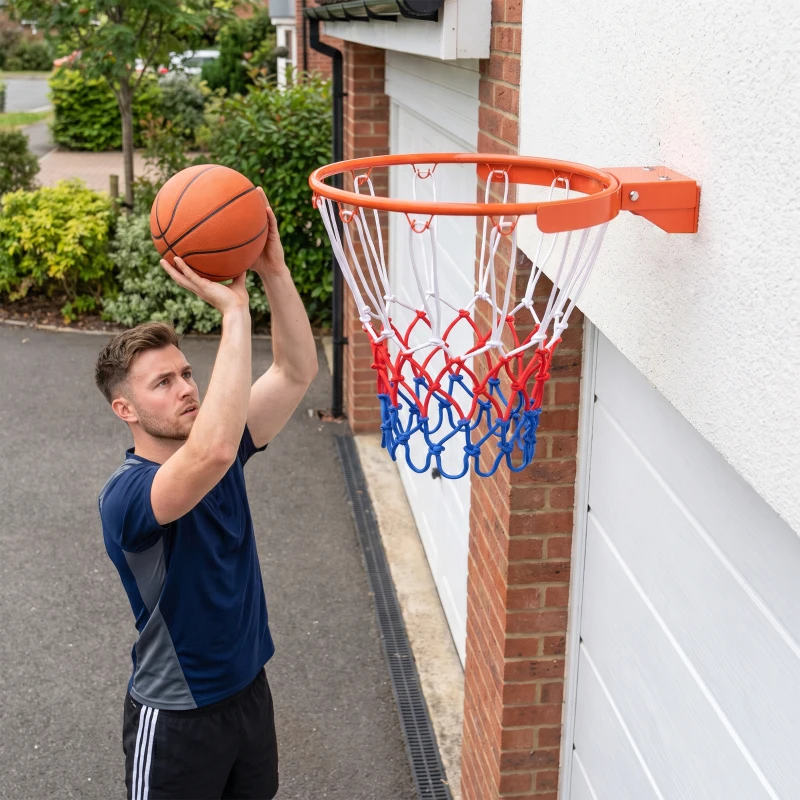 SPORTNOW Arceau de Basket Mural avec Filet Résistant aux Intempéries Robuste pour Intérieur et Extérieur 50 x 62 x 12 cm Rouge