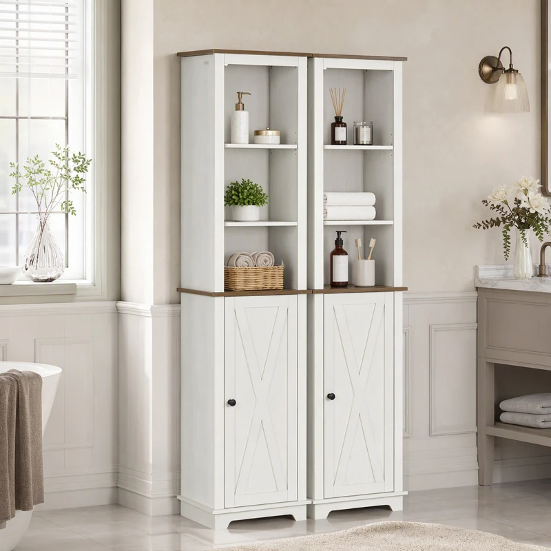kleankin Armario Alto de Baño Mueble Columna de Baño con 3 Compartimientos Puerta y Estante Ajustable 39,5x30x160 cm Blanco