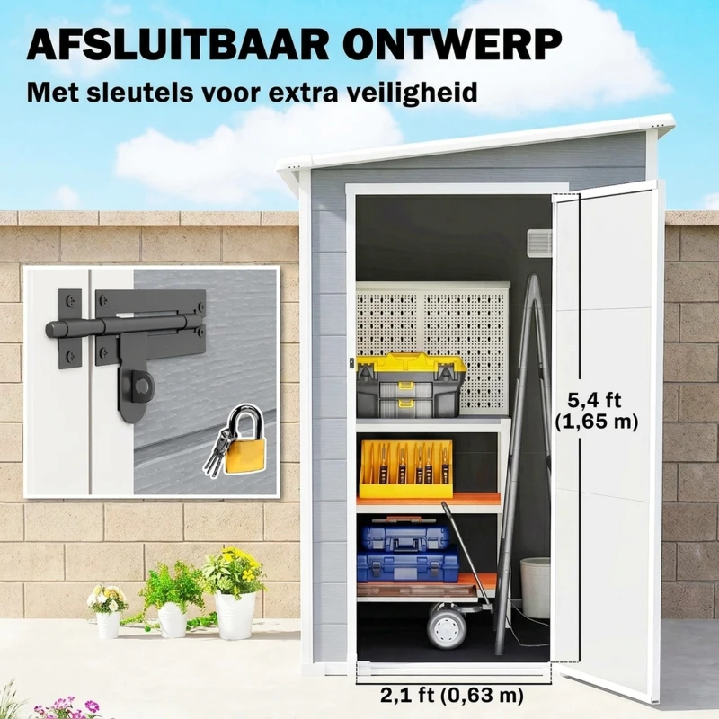 Outsunny Tuinschuur Metaal, Aluminium, Ruime Tuinschuur Met Slot, Ventilatie En Daglicht, 122x149x192/177 Cm, Grijs(m-7)
