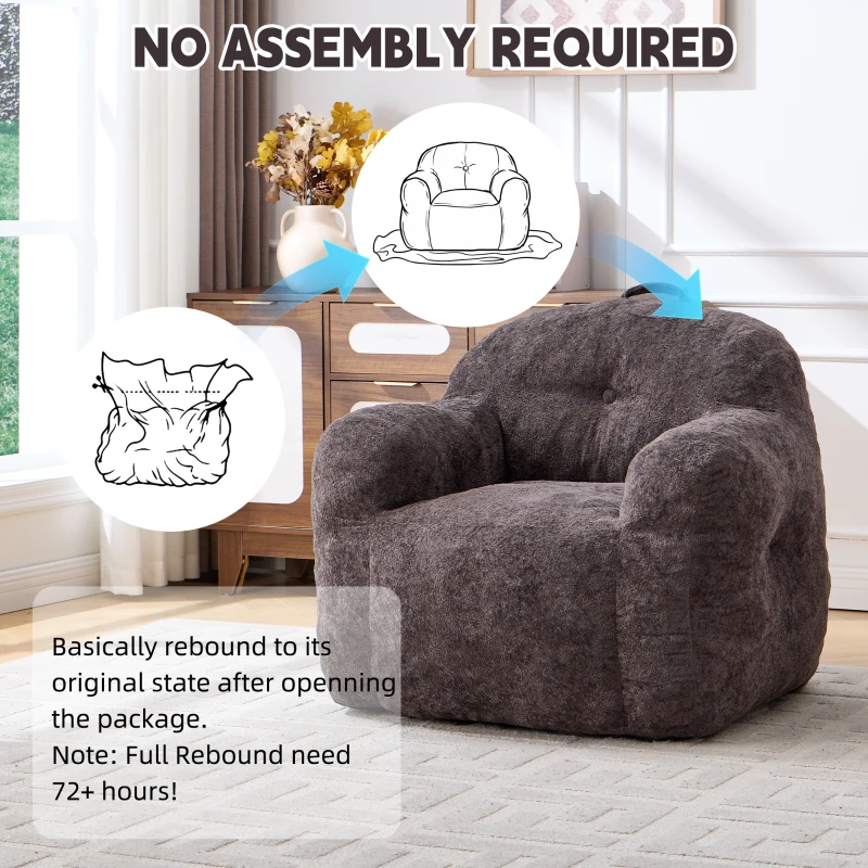 Sitzsack-Sofa mit Armlehnen, zerkleinerter Schaumstofffüllung und Kunstfell, 95x95x79 cm, Dunkelgrau