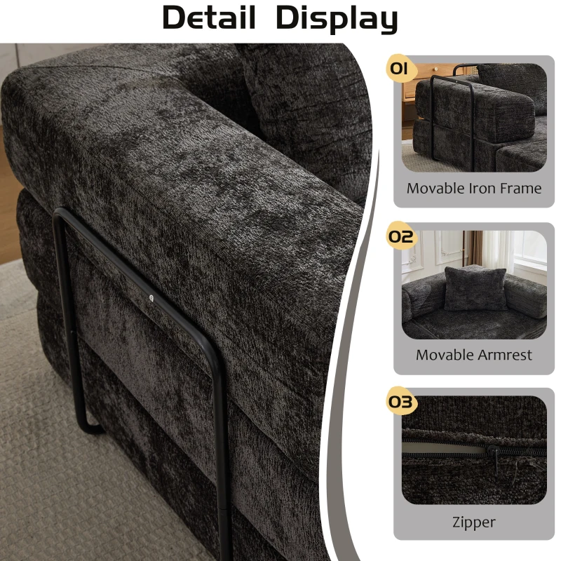 Schlafsofa, wandelbares Bodensofa, modular, Chenille, 200x100x63 cm, Schwarz