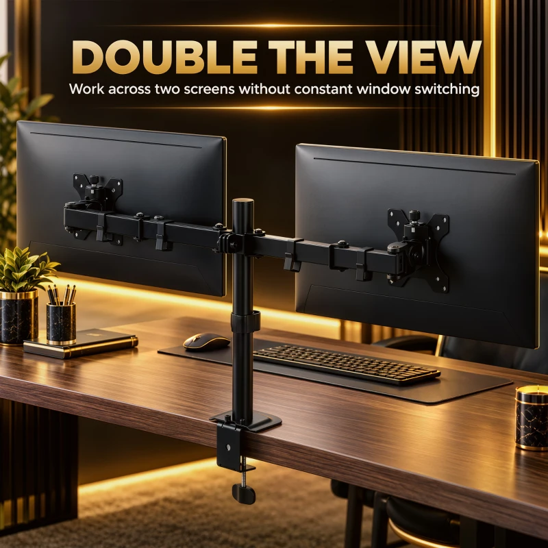 HOMCOM Dual Monitor Stand for 2 Screens up to 32", Height Adjustable Monitor Riser with Tilt, Swivel & 360° Rotation