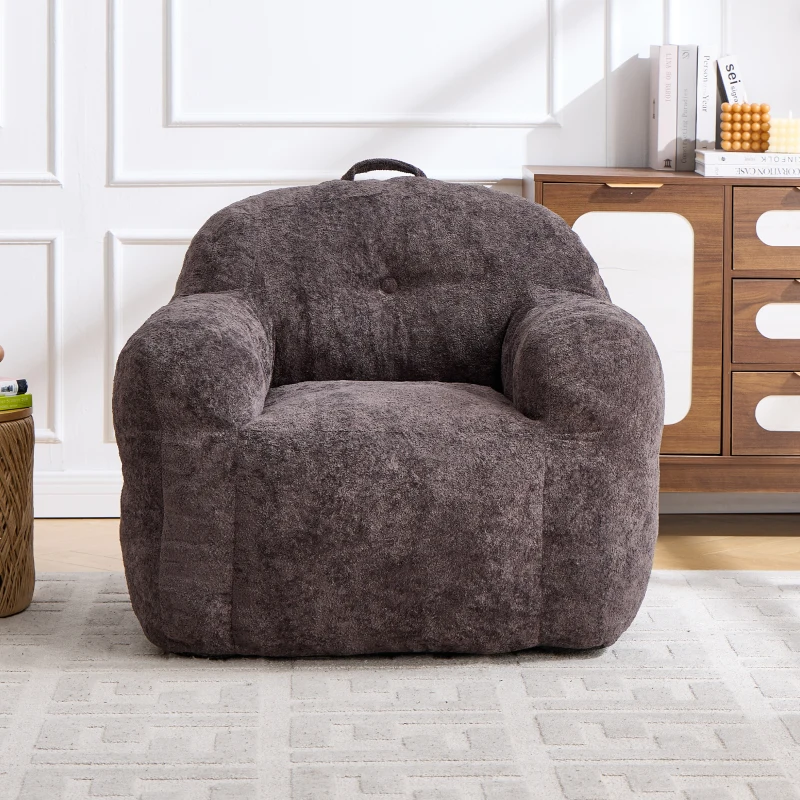 Sitzsack-Sofa mit Armlehnen, zerkleinerter Schaumstofffüllung und Kunstfell, 95x95x79 cm, Dunkelgrau