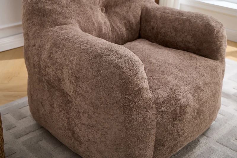 Sitzsack-Sessel mit Armlehnen, Kunstfellbezug, zerkleinerter Schaumstofffüllung, ergonomischer Rückenlehne, 95x95x79 cm, Khaki