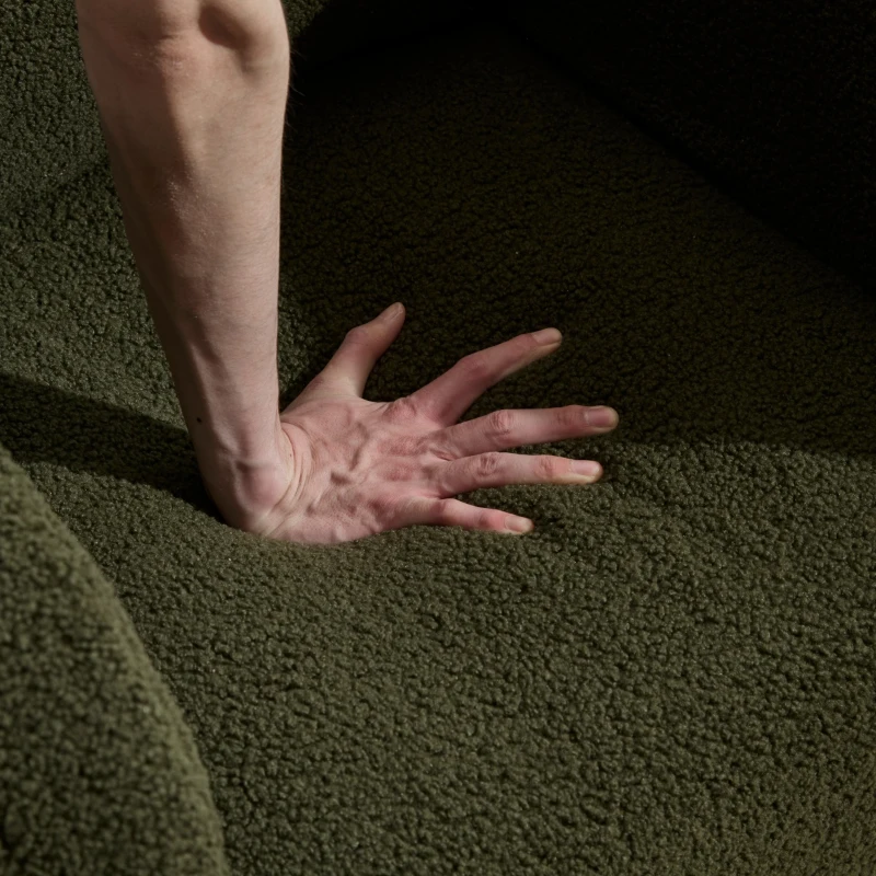 Fauteuil à bascule d’allaitement en tissu teddy, dossier haut ergonomique, base incurvée en bois et poche latérale, Vert