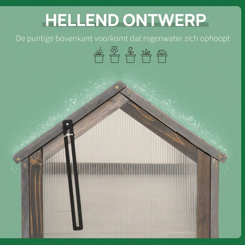 Outsunny Mini-broeikas, Compact plantenhuis van hout, Polycarbonaat panelen, Ventilatieopening, 90L x 52B x 49,5H cm, Grijs