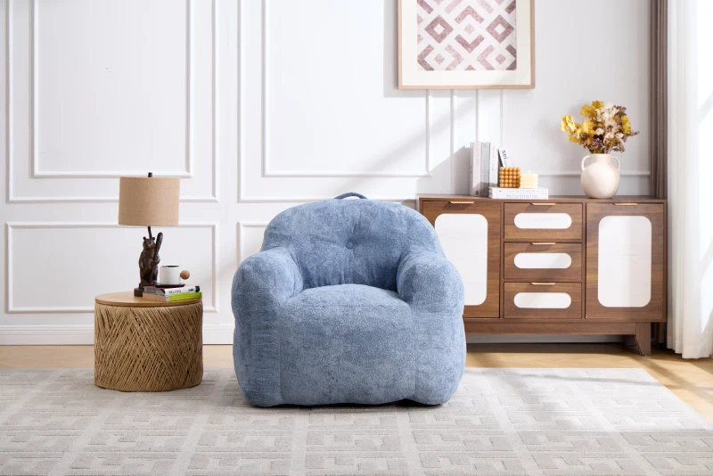 Sitzsack-Sessel mit Armlehnen, Kunstfellbezug und hochelastischer Schaumstofffüllung, für Wohnzimmer und Leseecke, 95x95x79 cm, Blau