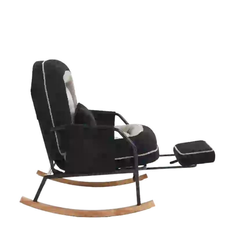 Fauteuil à bascule grand format, dossier réglable, repose-pieds escamotable, coussin rembourré, poches latérales, intérieur et extérieur, Noir+Gris