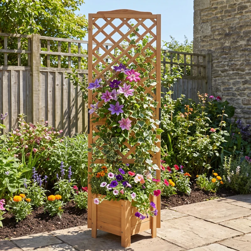 Outsunny Jardinière avec treillis sur pieds pour plantes - dim. 54,5L x 52l x 180H cm - Bois Sapin pré-huilé