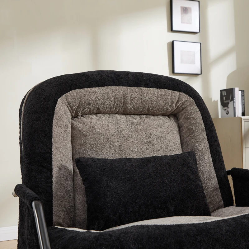 Fauteuil à bascule grand format, dossier réglable, repose-pieds escamotable, coussin rembourré, poches latérales, intérieur et extérieur, Noir+Gris