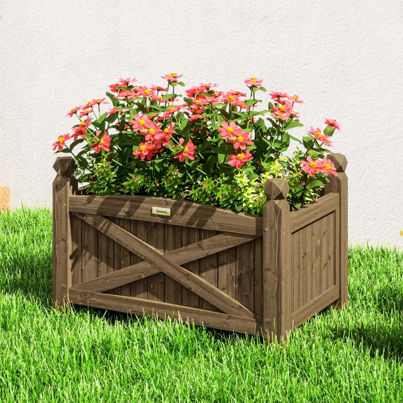 Outsunny Jardinera de Madera Elevada para Cultivar Plantas Flores Hierba para Jardín Balcón Terraza 60x39x37 cm Café Oscuro