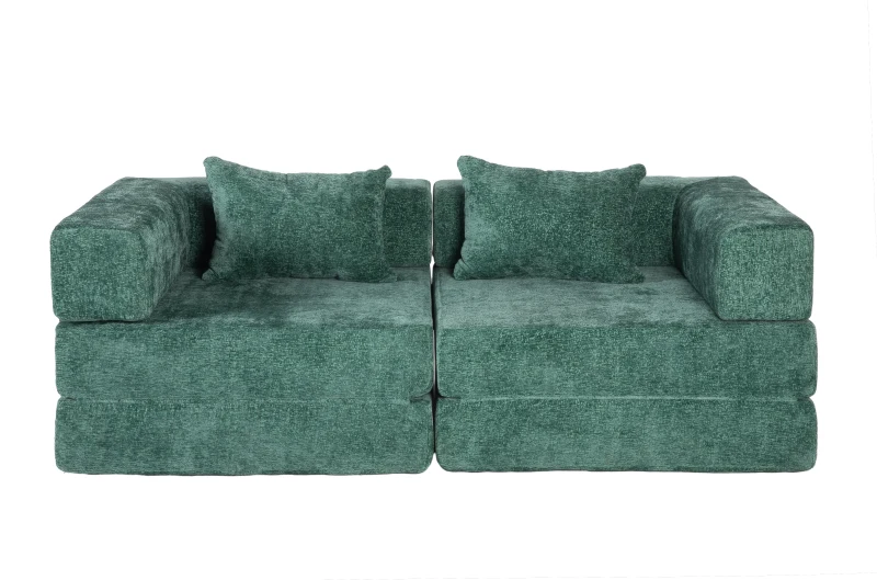 Wandelbares Bodenschlafsofa, modulares Design, Chenillebezug, ohne Montage, 200x100x63 cm, Dunkelgrün