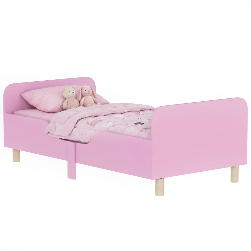 AIYAPLAY Kinderbedframe, eenpersoonsbed voor kinderen, veiligheidshekje, klein bed voor kinderkamer, MDF, zonder matras, Roze(m-11)