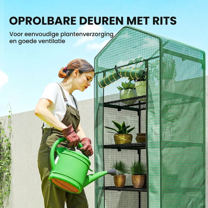 Outsunny Mini-Kas voor Bloemen of Groente, Staal, Kunststof, 69L x 49B x 193H cm, Groen